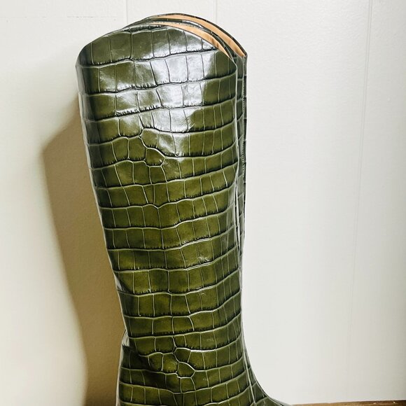 SCHUTZ Brand New Maryana Pointed Toe Boot In Military Green Womens 7.5 Crocodile - Picture 4 of 8